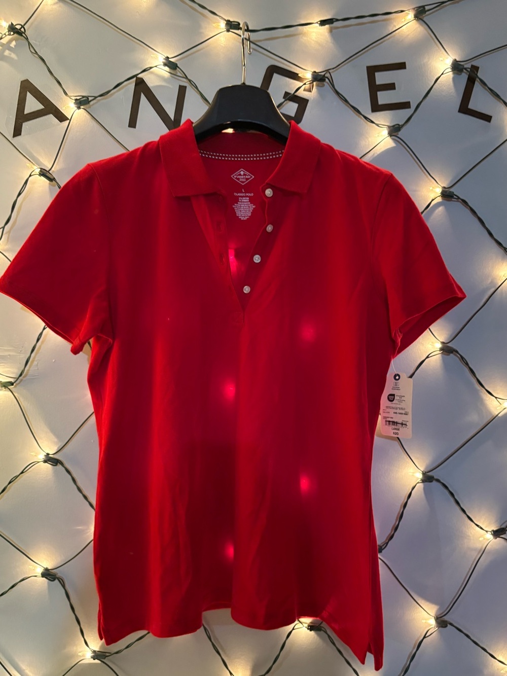 St. John's Bay Red Short-Sleeve Button-Down Polo Top #1866
